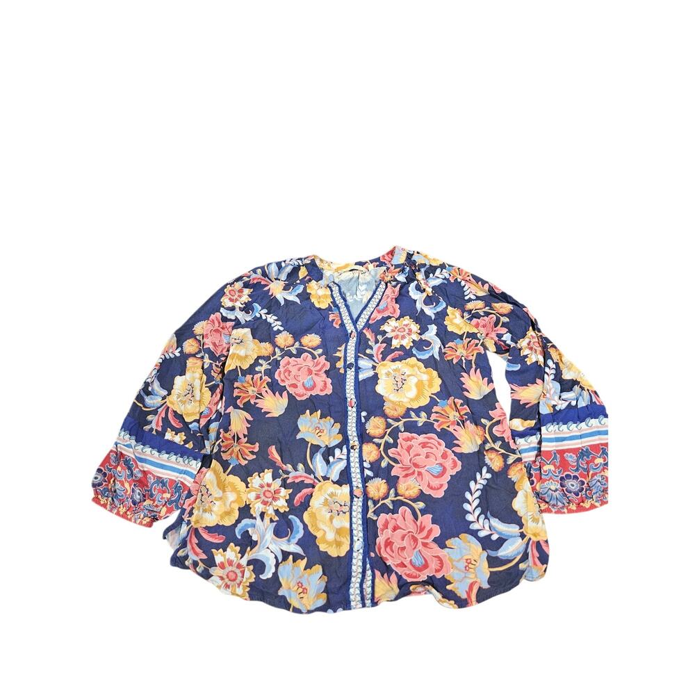 Soft Surroundings Ohana Akrotiri Flowers Blouse Medium Boho Floral Top
